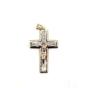14k REAL GOLD  Tricolor Jesus Cross CZ Pendant diamond cut